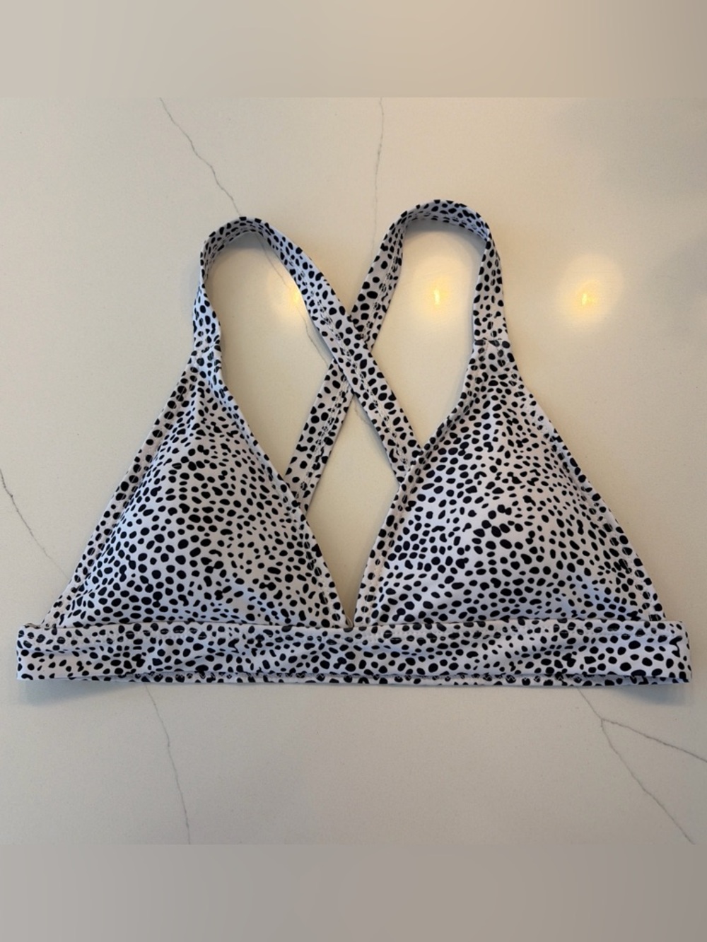 Triangle Bikini Top in Black & White Spotted Print